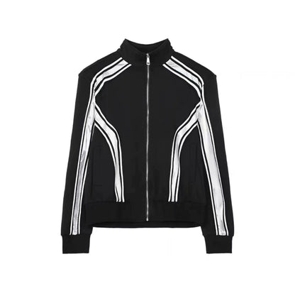 Contrast Color Oversize Zipper Jacket & Sporty Sweatpatns Setup WN9367