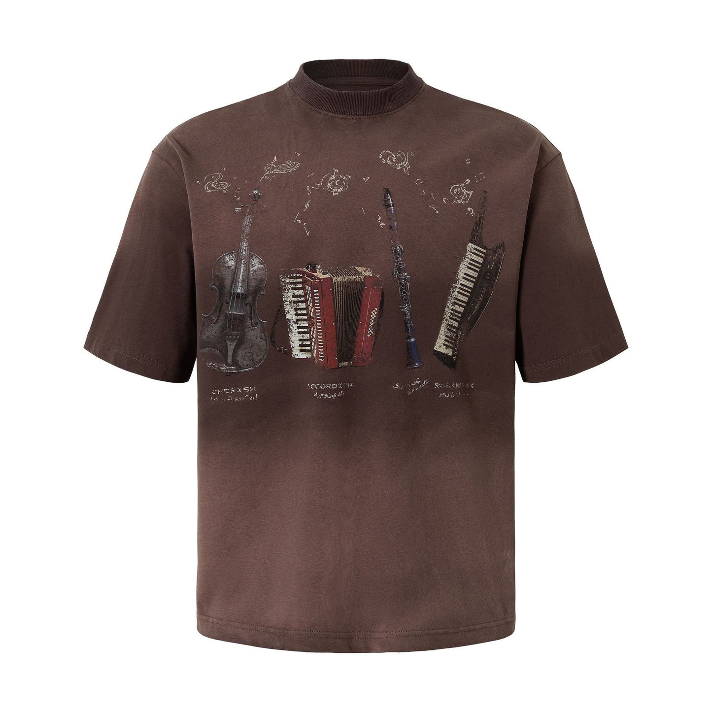 Instrument Print Washed Short Sleeve T-Shirt WN25477