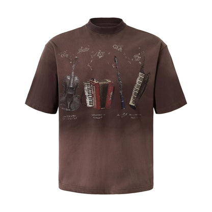 Instrument Print Washed Short Sleeve T-Shirt WN25477