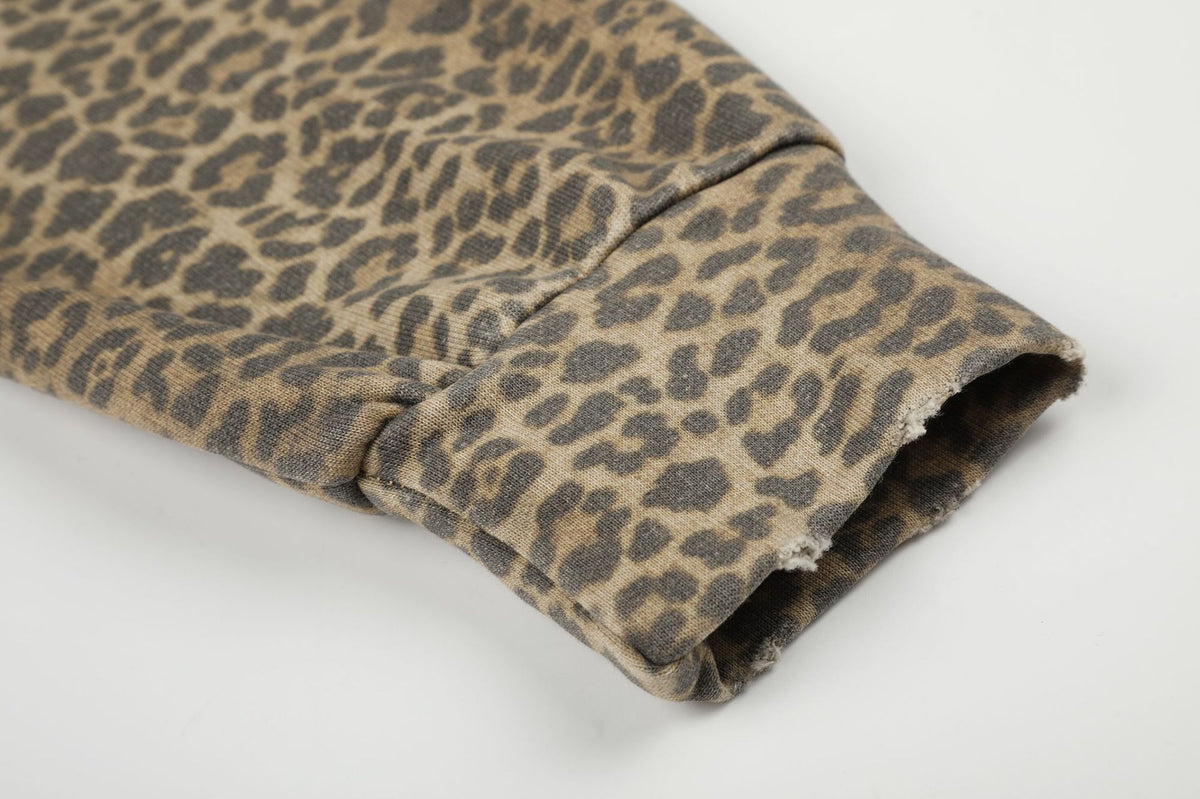 Leopard Cutout Damage Letter Zipper Hoodie WN28110