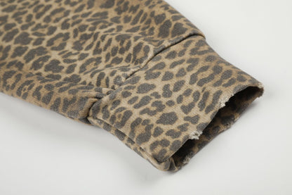 Leopard Cutout Damage Letter Zipper Hoodie WN28110