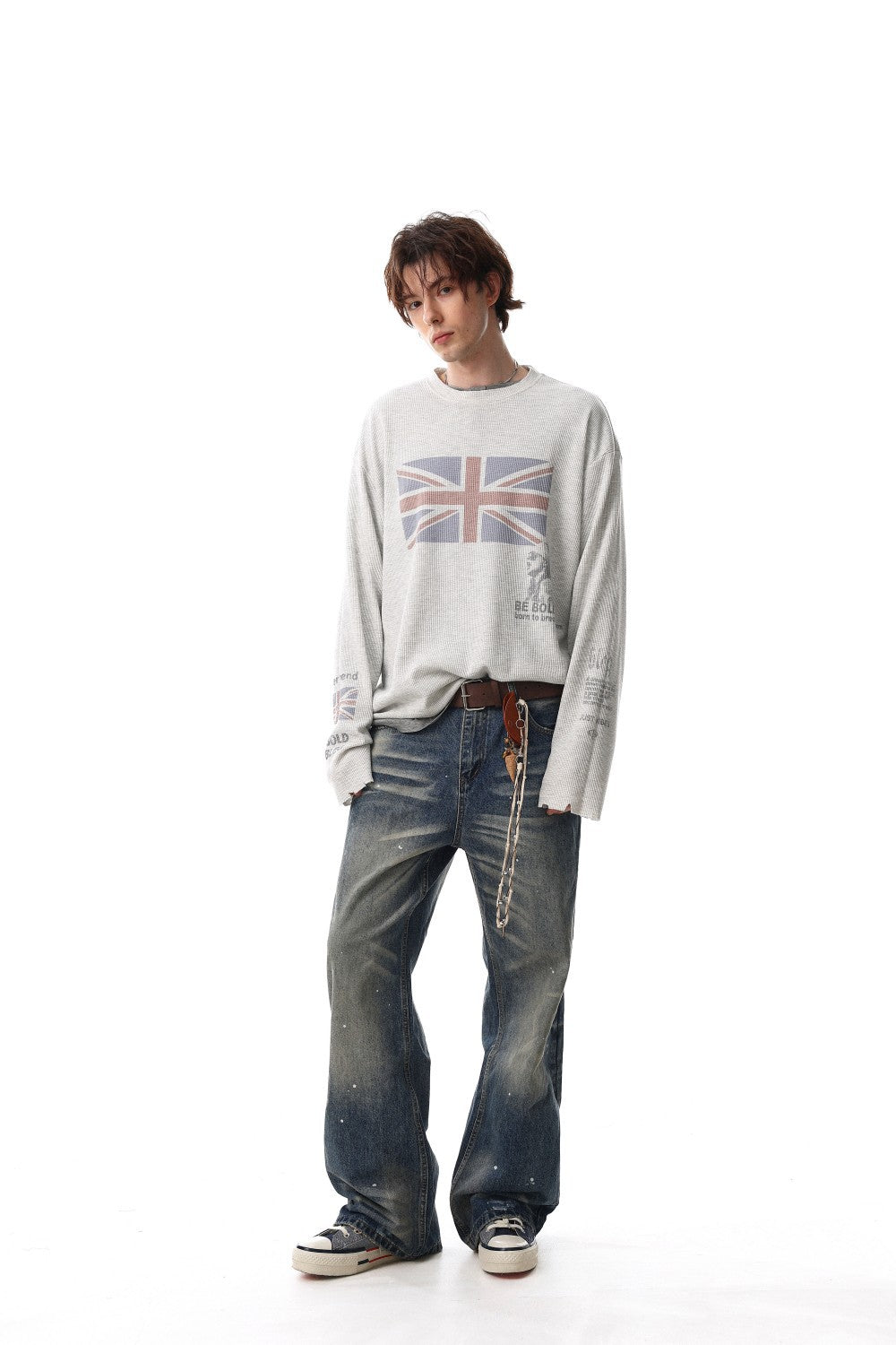 Waffle Texture Graphic Long Sleeve T-Shirt WN28018