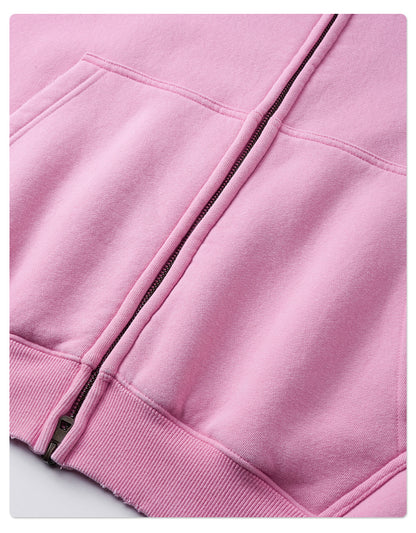 Fleece Lining Zip-Up Wax Dye Zipper Hoodie WN23111