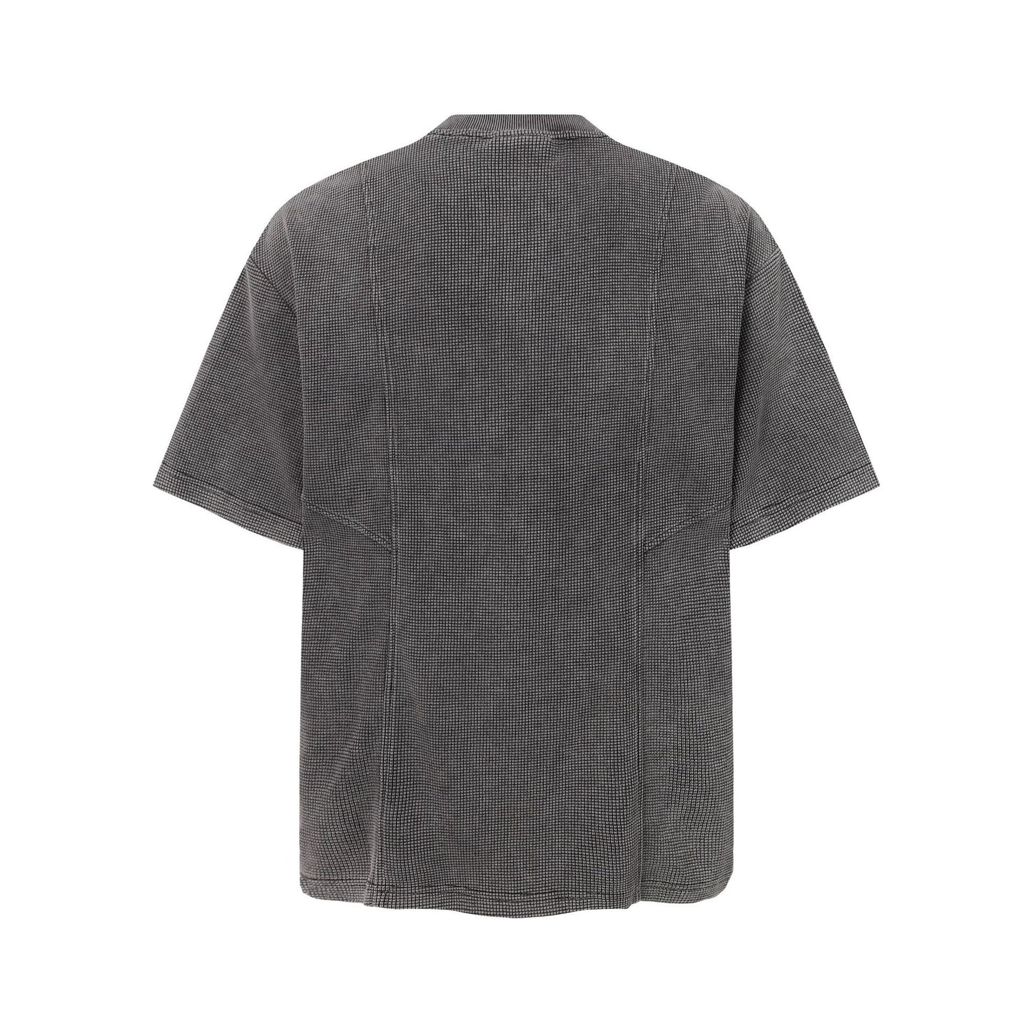 Half-Open Collar Check Wash Damage Short Sleeve T-Shirt WN25643