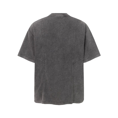 Half-Open Collar Check Wash Damage Short Sleeve T-Shirt WN25643
