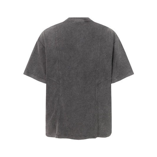 Half-Open Collar Check Wash Damage Short Sleeve T-Shirt WN25643