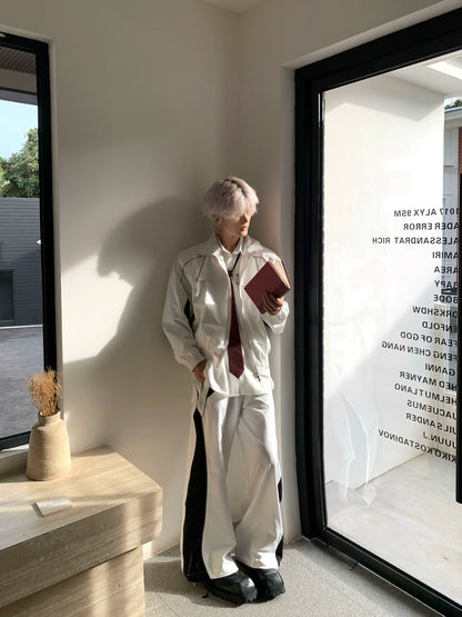 Reflective Patchwork Stand-Collar Jacket & Flare Pants Setup WN19757