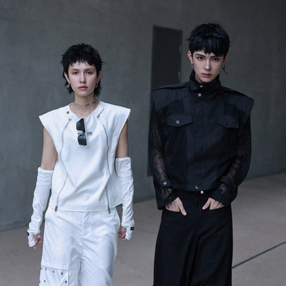 High-Neck Sheer Sleeve Shirt Jacket WN25124