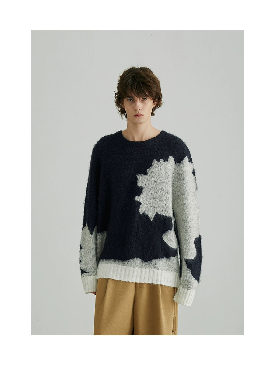 Long-Pile Brushed Spliced Mohair Knit Sweater WN12067