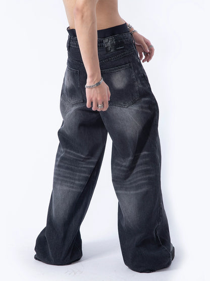 Washed Wide-Leg Straight Denim Jeans WN7281