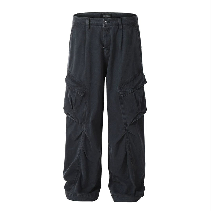 Pleated Design Wide Leg Cargo Pants WN7572