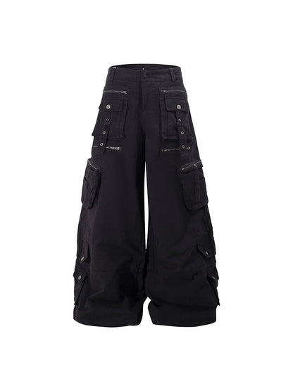 Washed Multi Pocket Wide Leg Cargo Pants WN24152