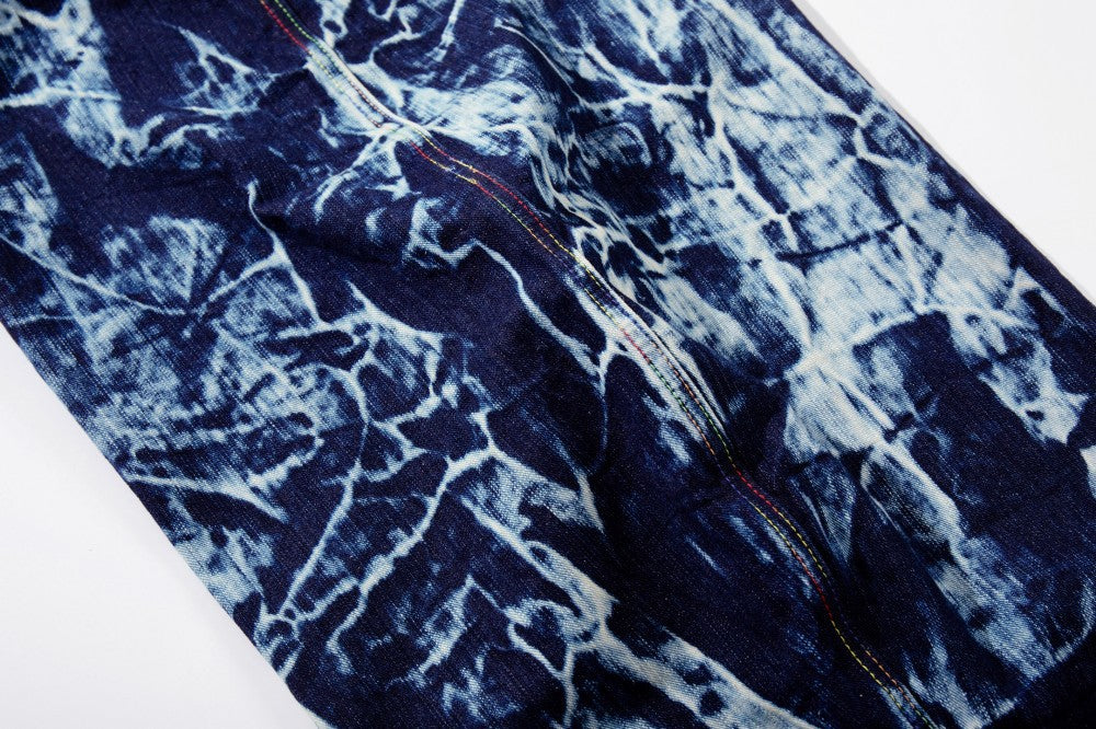 Abstract Print Wide Leg Denim Jeans WN28011