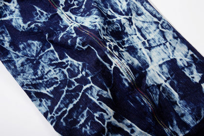 Abstract Print Wide Leg Denim Jeans WN28011