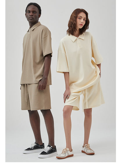 Oversize Waffle Polo Shirt & Waffle Shorts Setup WN6636