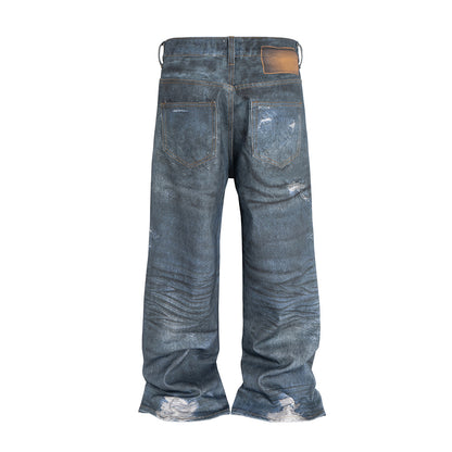 3D Print Washed Strait-Leg Denim Jeans WN11347