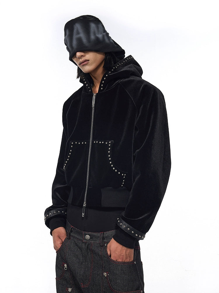 Beads Velour Zipper Hooded Jacket WN18778