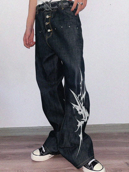 Thorn Print Flare Denim Jeans WN20912