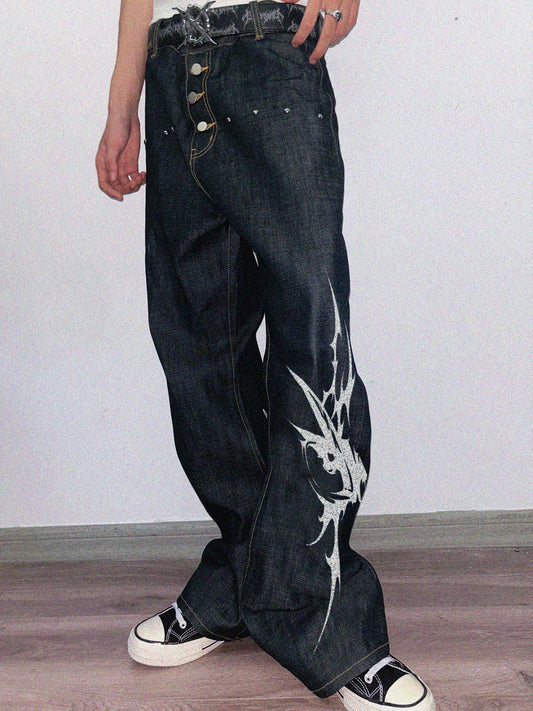 Thorn Print Flare Denim Jeans WN20912