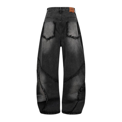 Faded Raw-Edge Wide Leg Denim Jeans WN28121