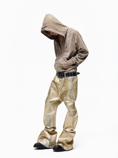 Metallic Coating Stacked Straight Denim Jeans WN27300