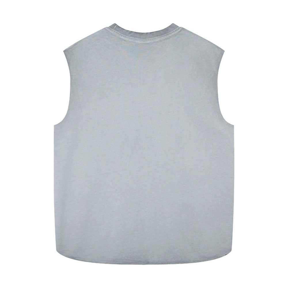 Washed Gothic Letter Embroidery Sleeveless T-Shirt WN27947