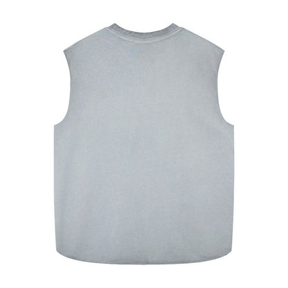 Washed Gothic Letter Embroidery Sleeveless T-Shirt WN27947