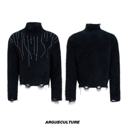 Gem Decor Heavyweight High-Neck Knit Sweater WN22606