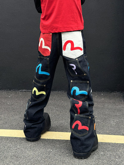 Heavyweight Multi Pocket Wide Leg Denim Jeans WN23025