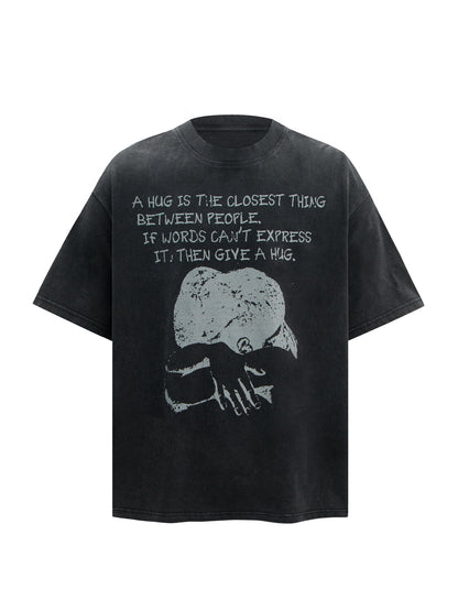 Washed Hug Graphic Oversize Short Sleeve T-Shirt WN26349