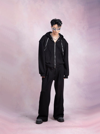 Double Zipper Hoodie & Wide-Leg Straight Sweatpants Setup WN9248