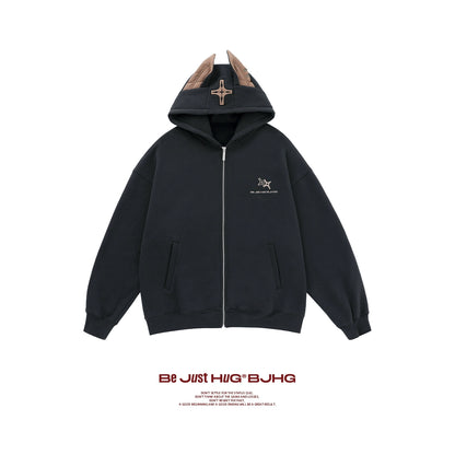 Oversize Heavyweight Animal Zipper Hoodie WN9799