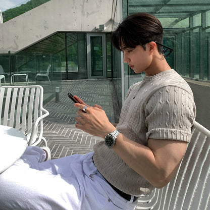 Knit Henley Neck Oversize Short Sleeve T-Shirt WN20323