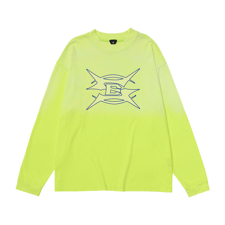 Washed Cracked Print Gradient Long Sleeve T-Shirt WN12527