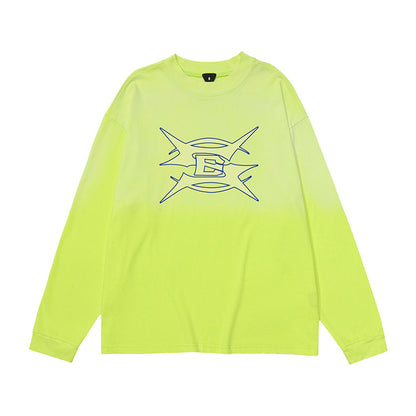 Washed Cracked Print Gradient Long Sleeve T-Shirt WN12527