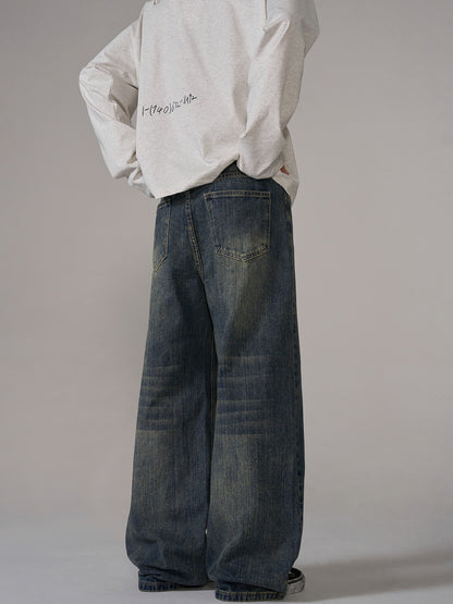 Washed Drape Straight-Leg Denim Jeans WN10650