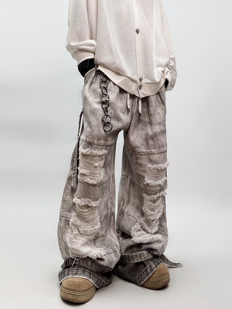 Washed Mud Dye Wide Leg Denim Jeans WN23999