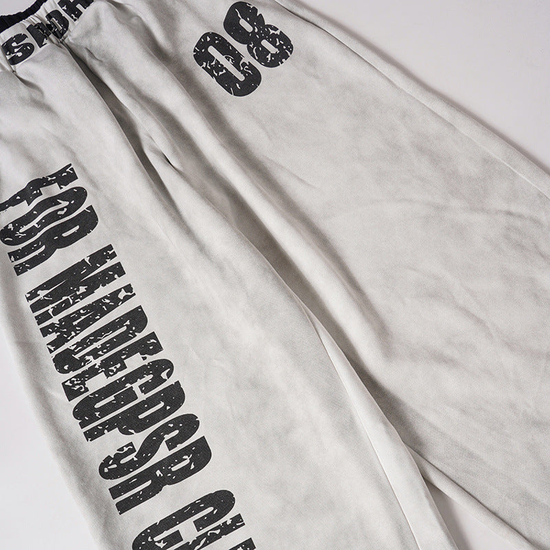 Letter Print Washed Wide Leg Sweatpants WN27927