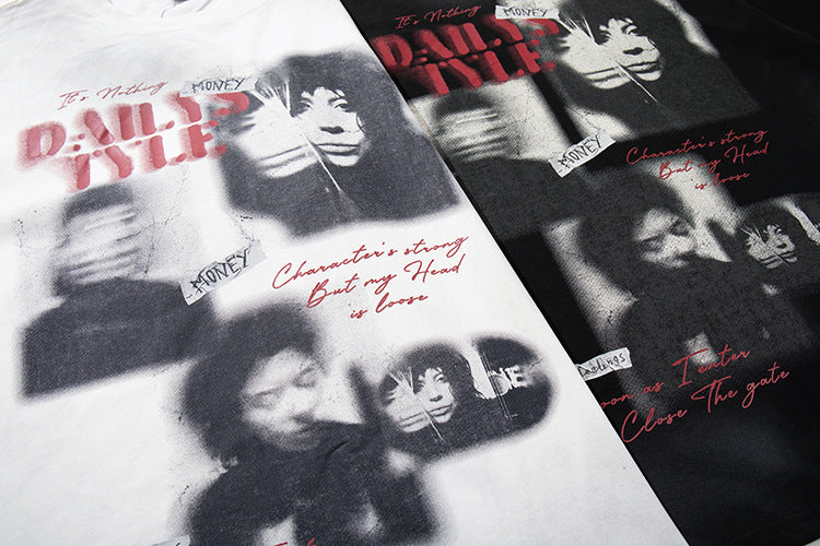 Blurred Portrait Print Short Sleeve T-Shirt WN16805