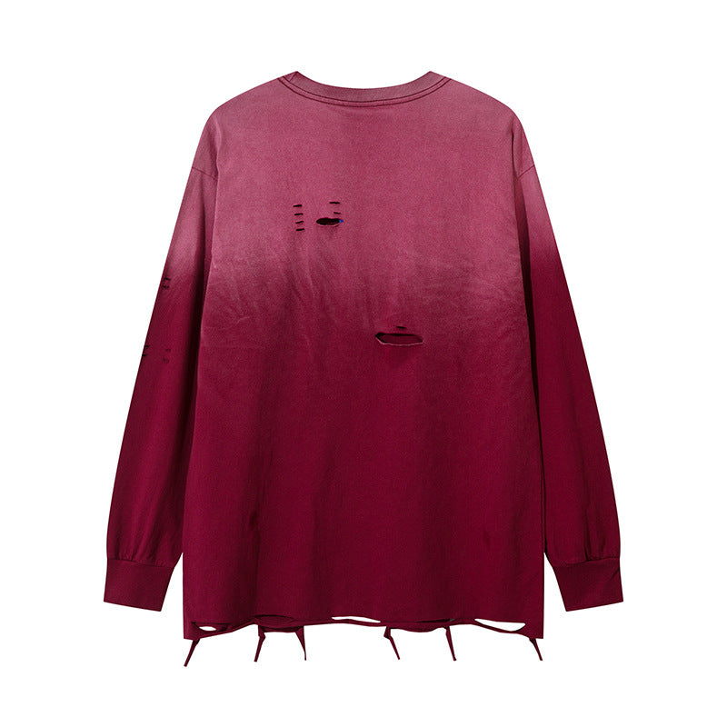 Gradient Damage Design Oversize Long Sleeve T-Shirt WN11129