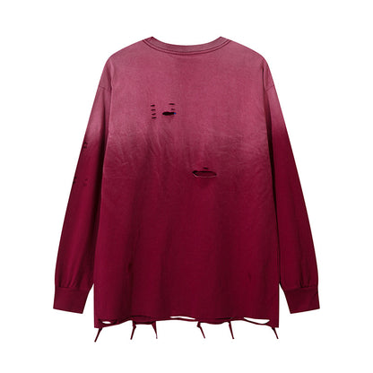 Gradient Damage Design Oversize Long Sleeve T-Shirt WN11129