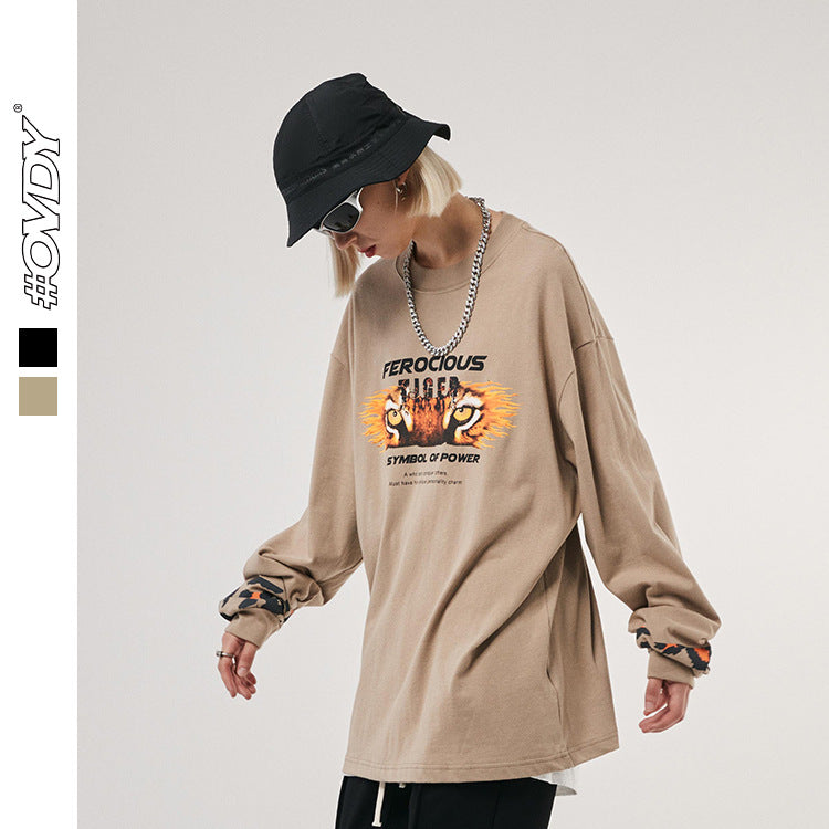 Tiger Print Oversize Drop-Shoulder Long Sleeve T-Shirt WN12517