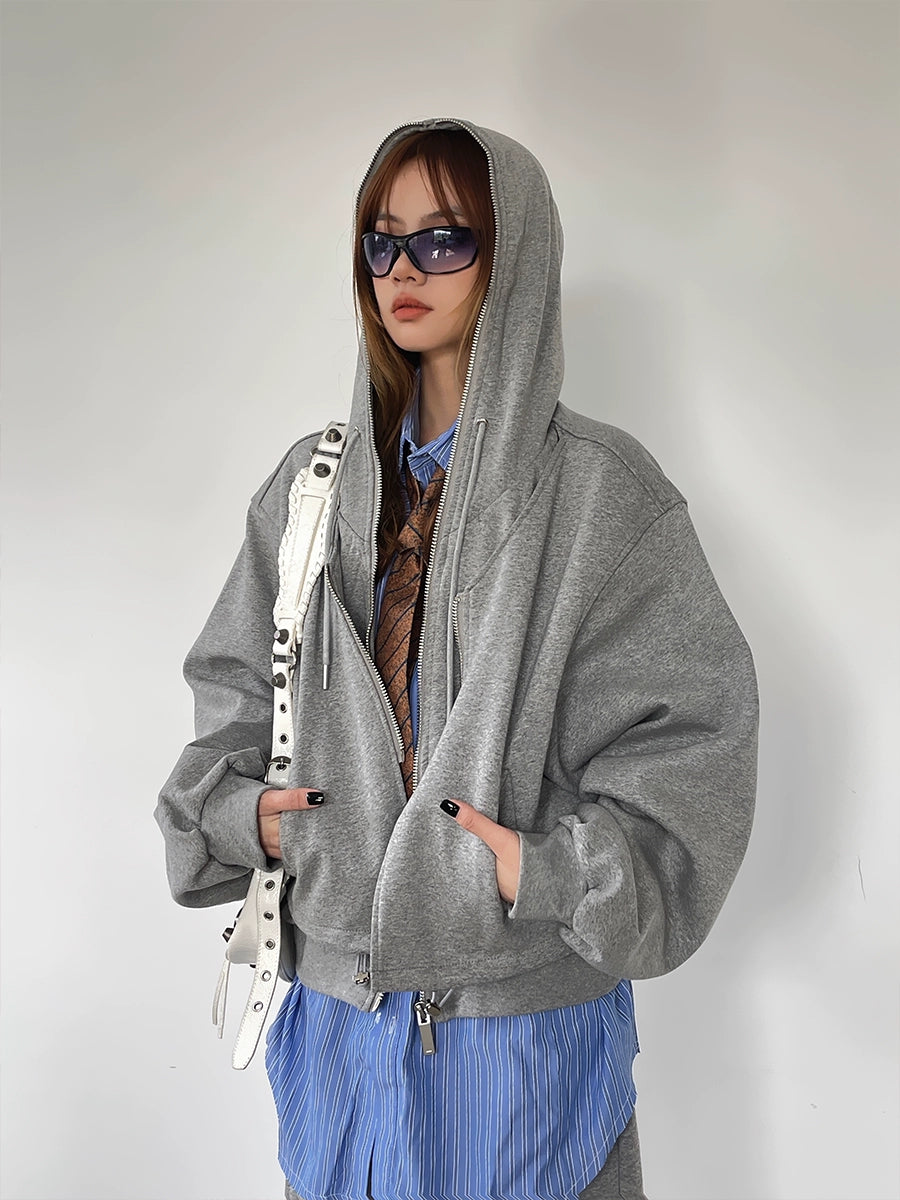 Oversize Dual Zipper Hoodie & Wide Leg Sweatpants Setup WN9607