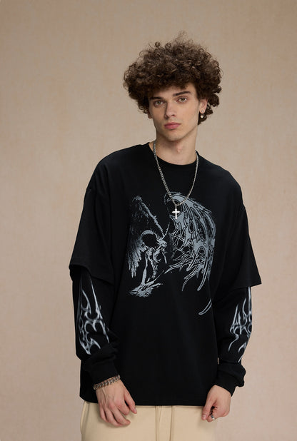 Fake Layered Print Oversize Long Sleeve T-Shirt WN9994