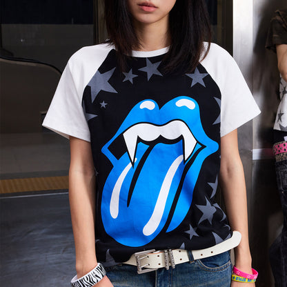Raglan Camo Star Lip Graphic Print Long Sleeve T-Shirt & Short Sleeve Shirt WN27192