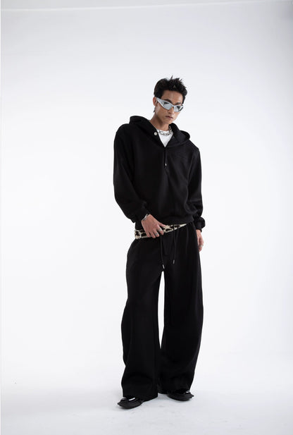 Multi-Button Zipper Hoodie & Wide Leg Sweatpants Setup WN20645
