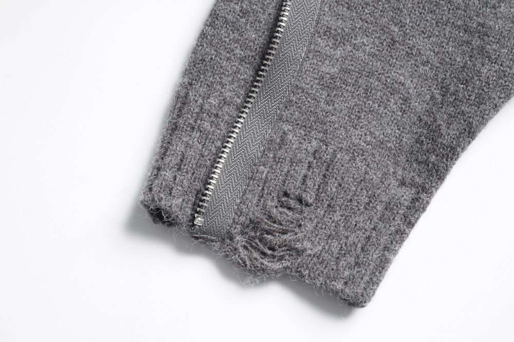 Asymmetric Zipper Detail Oversize Knit Sweater WN28124
