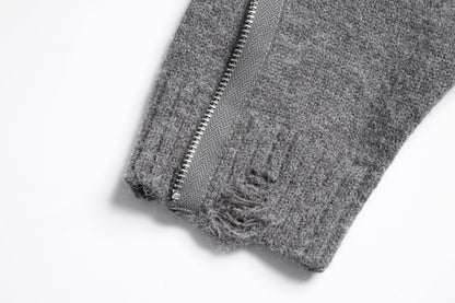 Asymmetric Zipper Detail Oversize Knit Sweater WN28124