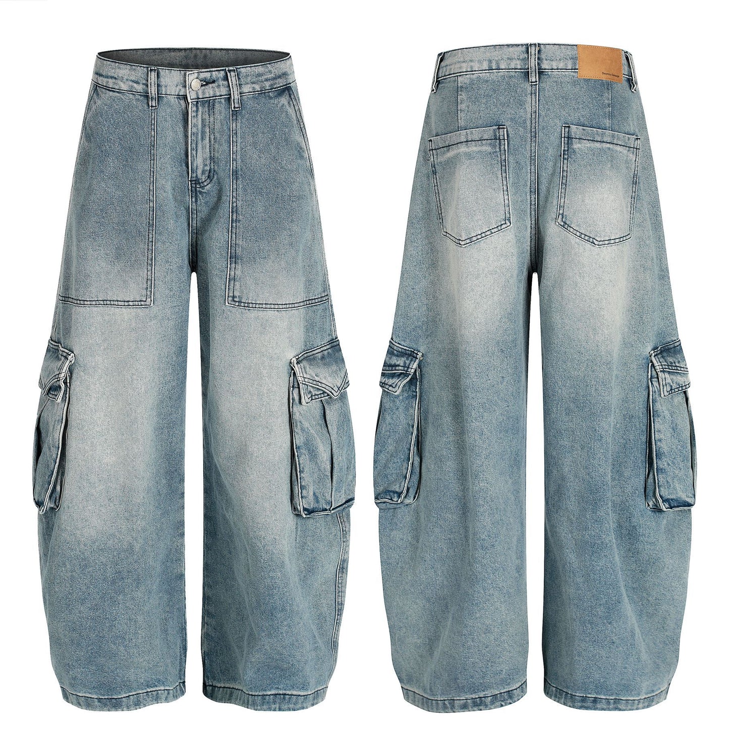 Washed Multi Pocket Curved Denim Jeans WN25974