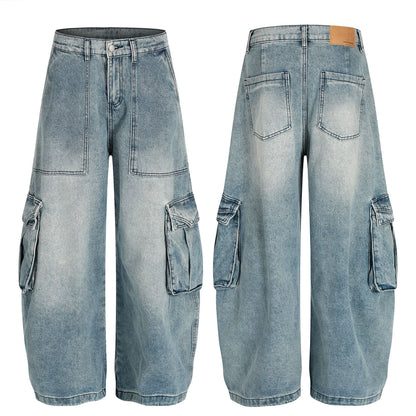 Washed Multi Pocket Curved Denim Jeans WN25974